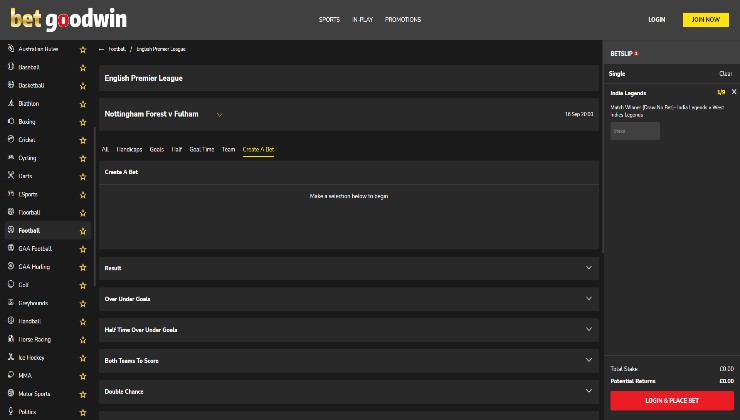 Creating a bet at the BetGoodwin