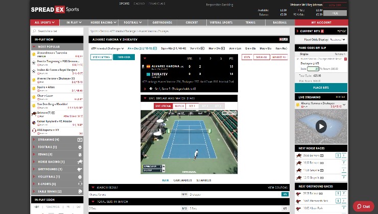 Live streaming a tennis match at spreadex