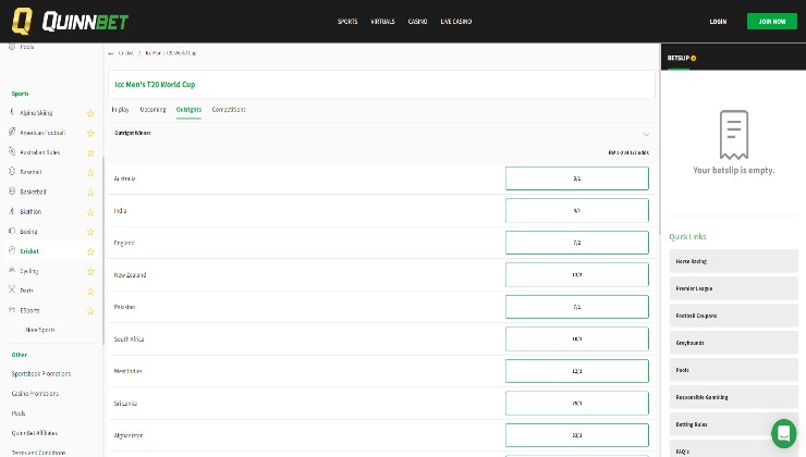 Betting on the ICC Men’s T20 World Cup at Quinnbet