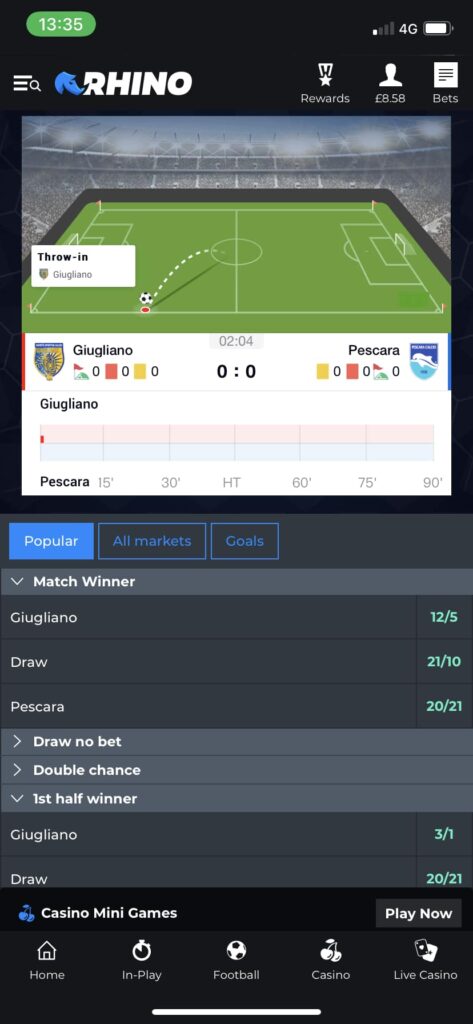 Rhino Bet Review Rhino Bet App Live Football Match