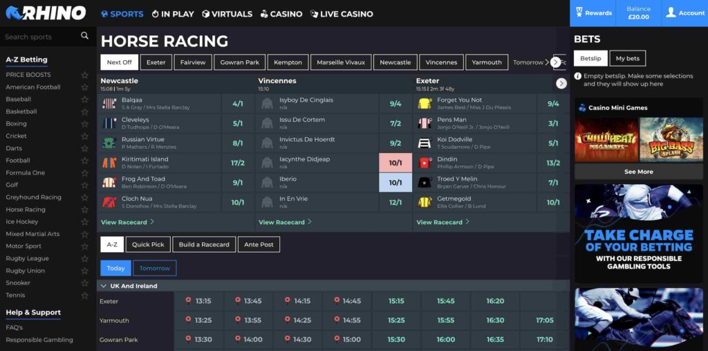 Rhino Bet Review Rhino Bet Horse Racing