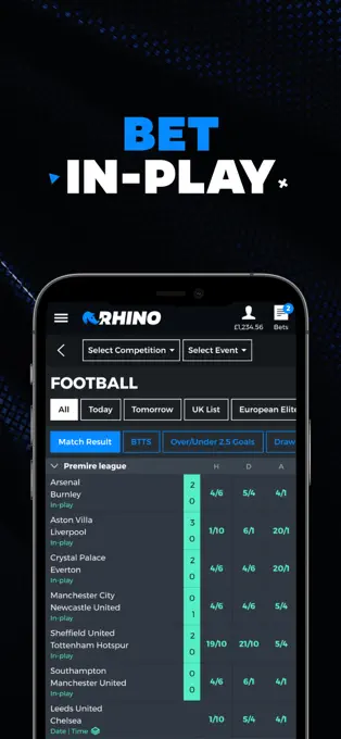 Rhino football bettng app