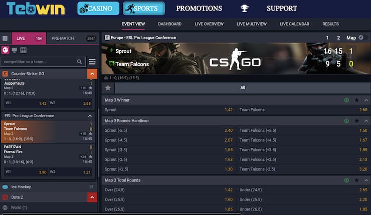 TebWin eSports betting site