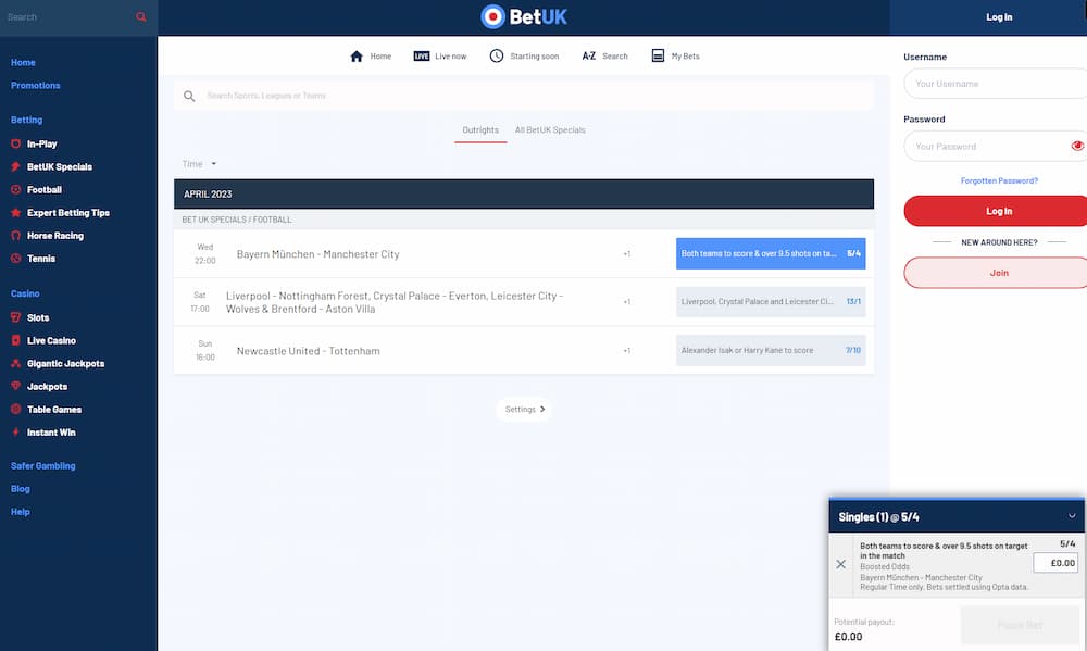 BetUK review - bet placement